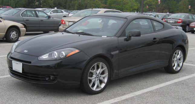 A black 2007 Hyundai Tiburon photographed in College Park, Maryland, USA.