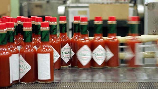 Rows of Tabasco bottles