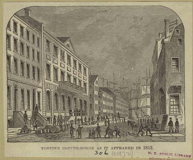 The Tontine coffee house on Wall Street, 1812.