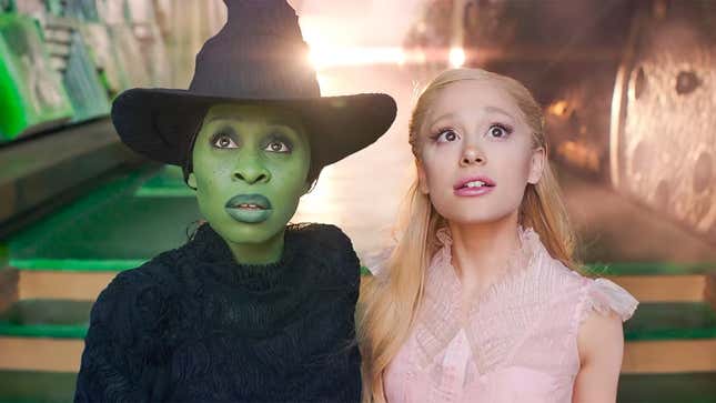 Cynthia Erivo as Elphaba and Ariana Grande as Glinda together in Wicked Part One