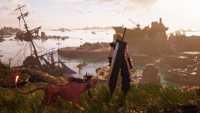 Cloud et Red XIII regardent la baie.