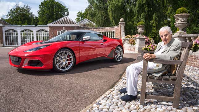 Hazel Chapman and a red Lotus sports car 