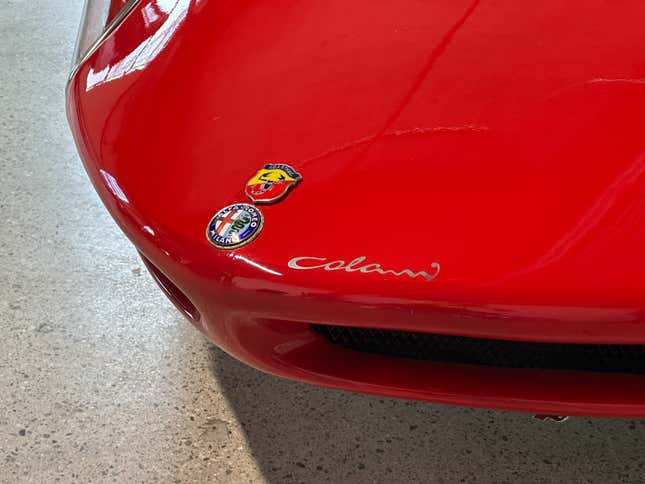 Front badges of a red Luigi Colani Abarth-Alfa Romeo