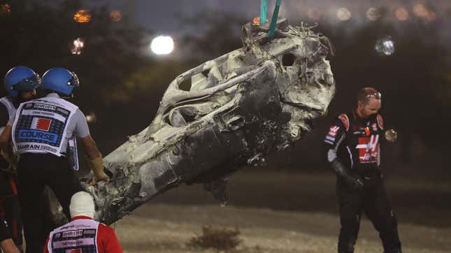 Image for article titled Romain Grosjean&#39;s Charred F1 Car Will Be Displayed at a Museum in Spain