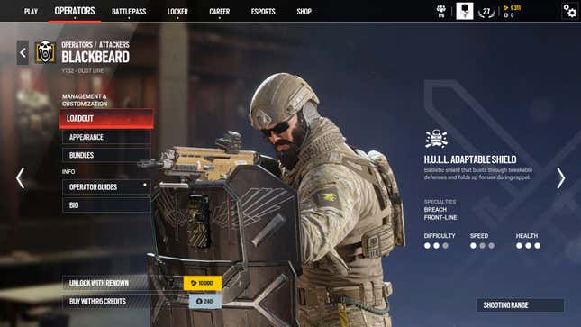 Blackbeard’s operator card in Rainbow Six Siege X.