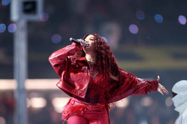 NEW ORLEANS, LOUISIANA - FEBRUARY 09: SZA performs onstage during Apple Music Super Bowl LIX Halftime Show at Caesars Superdome on February 09, 2025 in New Orleans, Louisiana.