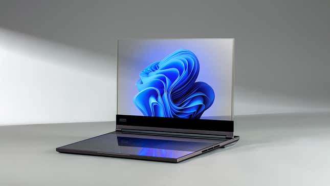 A photo of the transparent concept laptop 