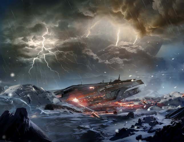 Artwork for the board game showing a downed space ship.