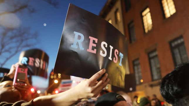 Hundreds protest a Trump administration announcement in February 2017 in New York that rescinded an Obama-era order allowing transgender students to use school bathrooms matching their gender identities. On Aug. 16, 2019, the Trump administration in a brief to the Supreme Court said federal civil rights protections don’t extend to transgender workers. 