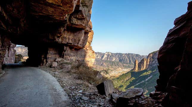 View of the Guoliang Tunnel through the Wanxian Mountain in the Taihang Mountains in Huixian county, Xinxiang city, central China's Henan province, 7 November 2017.