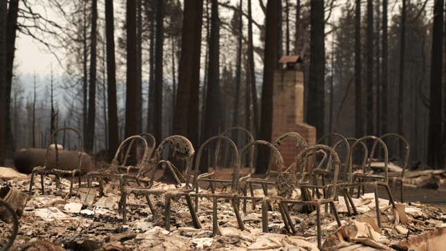 Chairs from the Grizzly Flats Community Church are still standing after the church was completely destroyed by the Caldor Fire.