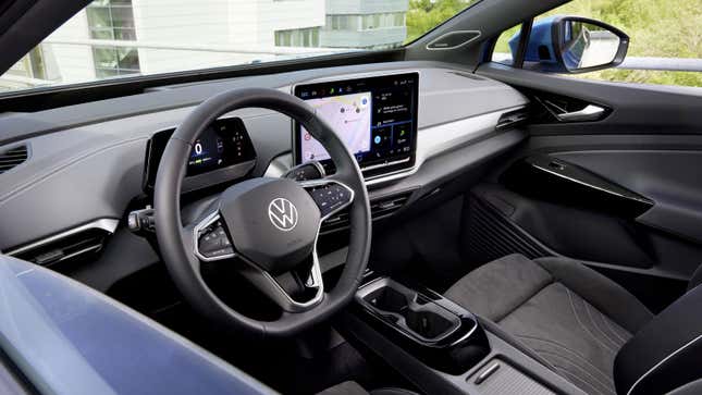 A photo of the interior of a VW ID 4 electric SUV. 