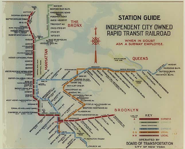 1938 map of IND lines.