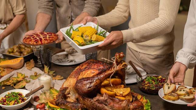 Thanksgiving buffet being set up