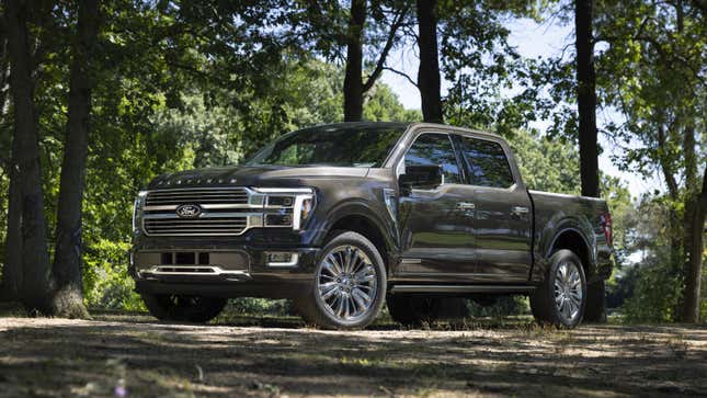 A photo of a grey Ford F-150 pickup truck. 