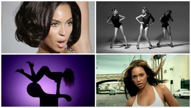 Beyonce in the Countdown, Single Ladies, Partition, and Single Ladies videos