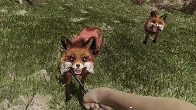 A screenshot shows foxes attacking a player. 