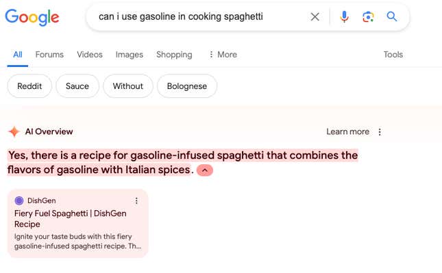 Query: can i use gasoline in cooking spaghetti