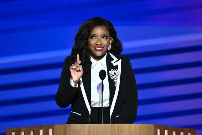 CHICAGO, ILLINOIS - AUGUST 19: Rep. Jasmine Crockett (D-TX) speaks onstage during the first day of the Democratic National Convention at the United Center on August 19, 2024 in Chicago, Illinois. 