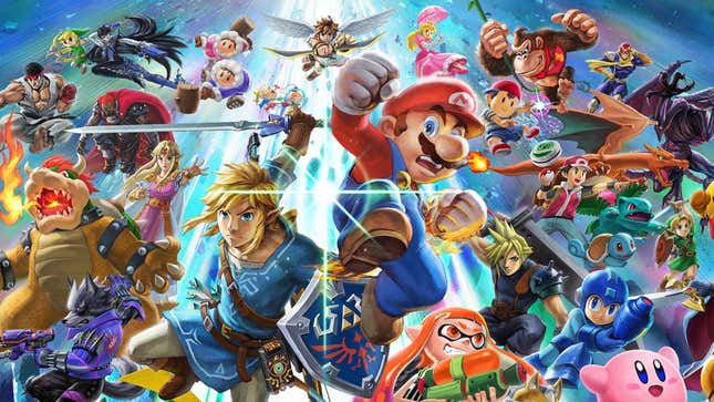 Smash Bros. Ultimate fighters crowd its key art. 