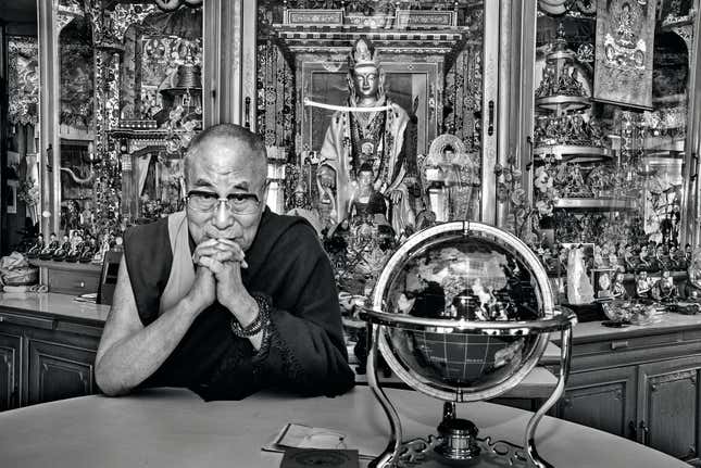 In his personal prayer room within the palace in Dharamsala.
