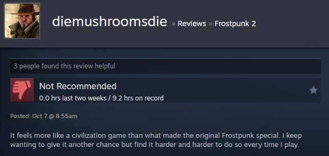 Image for article titled Frozen City Builder Frostpunk 2, As Told By Steam Reviews