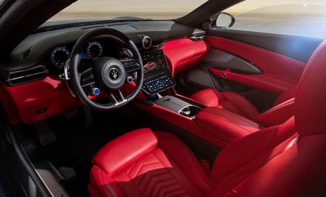 A shot of the interior of the new GranCabrio in red 