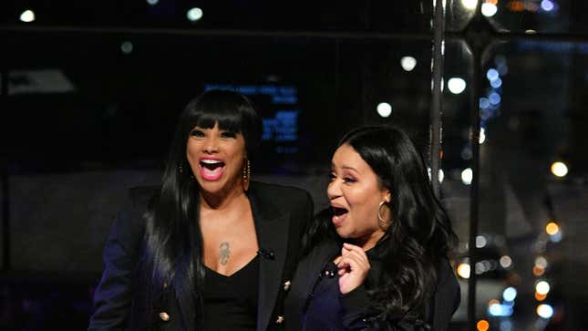 Sandra Denton and Cheryl James of Salt-N-Pepa speak onstage during the 2019 A+E Networks Upfront on March 27, 2019 in New York City. 