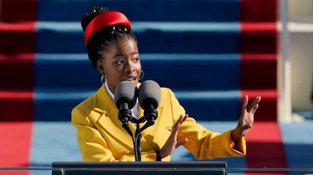 American poet Amanda Gorman recites a poem during the Inauguration of U.S. President Joe Biden at the U.S. Capitol on Jan. 20, 2021, in Washington. The poem written for Biden’s inauguration has been placed on a restricted list for elementary-aged students at a school in South Florida after a complaint by one parent. In a Facebook post on Tuesday, May 23, 2023, Gorman vowed to fight back.