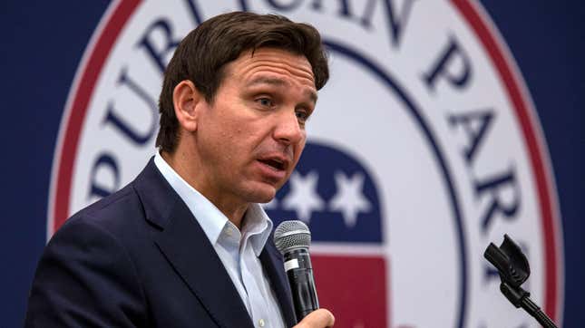 Florida Gov. Ron DeSantis speaks during an Iowa GOP reception, Saturday, May 13, 2023, at The Hotel at Kirkwood Center in Cedar Rapids, Iowa.