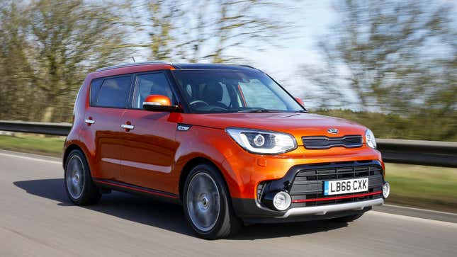 A photo of an Orange Kia Soul from 2016. 