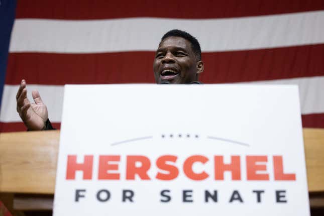 MILTON, GA - NOVEMBER 21: Republican Senate nominee Herschel Walker speaks to a crowd gathered for a rally with prominent Republicans on November 21, 2022, in Milton, Georgia. Walker faces incumbent Sen. Raphael Warnock (D-GA) in a runoff election on December 6th.