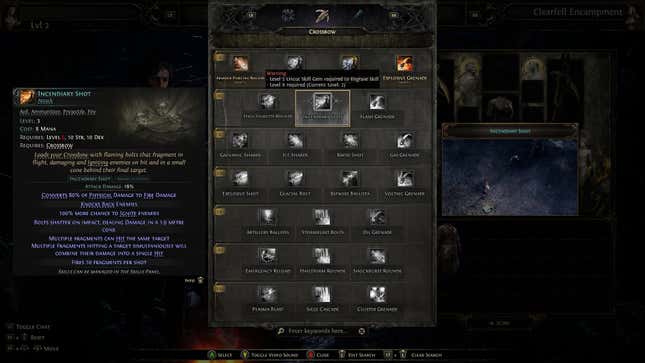 A screenshot showing the Mercenary's Incendiary Shot skill in Path of Exile 2.