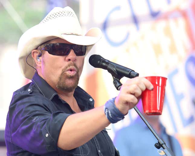 File - Country music recording artist Toby Keith holds a red Solo cup as he performs on NBC&#39;s Today show at Rockefeller Plaza on July 5, 2019, in New York. Keith, who died Monday at 62, immortalized the humble plastic cups in his 2011 hit &quot;Red Solo Cup.&quot;(Photo by Greg Allen/Invision/AP, File)