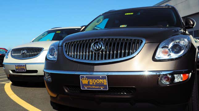 Buick Enclave vehicles are seen at a dealership in Manassas, Virginia on April 12, 2009.