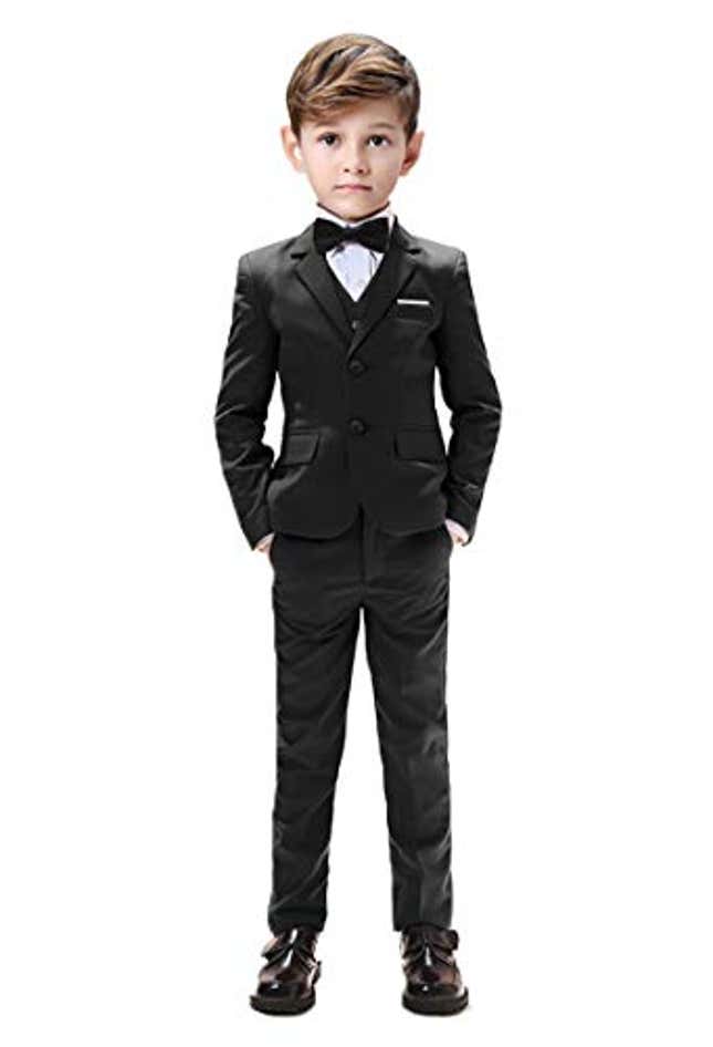 Image for article titled Kids Suits for Boys Tuxedo 5 Pieces Blazer Vest Pants Shirt Slim Fit Suits for Boys Size 3 Black, Now 17% Off