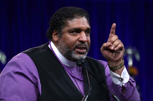 SAN FRANCISCO, CALIFORNIA - AUGUST 23: Reverend William Barber II speaks during the Democratic Presidential Committee (DNC) summer meeting on August 23, 2019, in San Francisco, California. Thirteen of the democratic presidential candidates are speaking at the DNC’s summer meeting.