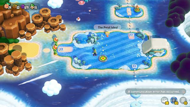 Luigi se tient à côté de l'entrée du monde privé de Petal Isles.