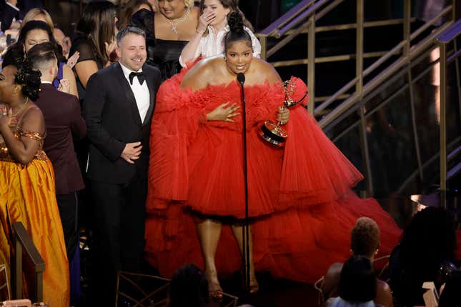 Lizzo accepts the Outstanding Competition Program award for Lizzo’s Watch Out For The Big Grrrls onstage during the 74th Primetime Emmys. 