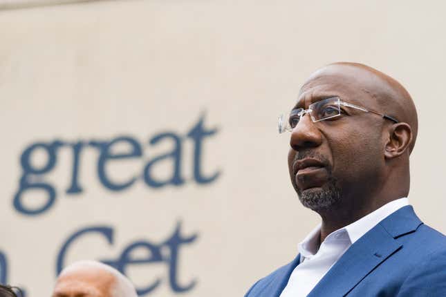 ATLANTA, GA - NOVEMBER 10: Sen. Raphael Warnock (D-GA) holds a press conference to discuss his runoff campaign on November 10, 2022, in Atlanta, Georgia. Warnock will face Republican challenger Herschel Walker in a runoff election on December 6th. 