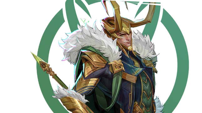 Loki concept art on a white background with a green circle.