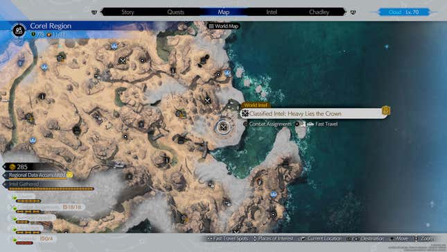 Un mapa de una región desértica en Final Fantasy VII Rebirth muestra la ubicación de una pelea contra un jefe.