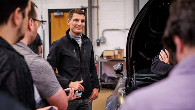 Polestar boss Thomas Ingenlath pictured in the workshop. 