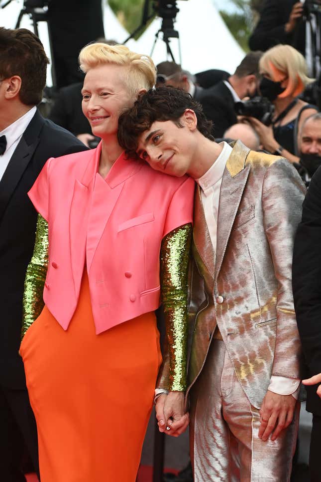 Image for article titled Tilda Swinton and Timothee Chalamet&#39;s Cannes Red Carpet Looks Kicked My Ass