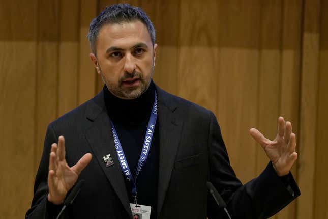 FILE - Mustafa Suleyman co founder and CEO of Inflection AI speaks to journalist during the AI Safety Summit in Bletchley Park, Milton Keynes, England, Wednesday, Nov. 1, 2023. Microsoft has hired Suleyman to head up its consumer artificial intelligence business, adding to its ranks an influential figure in the artificial intelligence world to cement its position at the forefront of the booming AI industry. Suleyman said in a post on LinkedIn on Monday, March 18, 2024, that he&#39;ll become CEO of Microsoft AI, leading all of the company&#39;s consumer AI products and research, including its generative AI service Copilot as well as its Bing search engine and Edge browser. (AP Photo/Alastair Grant, File)