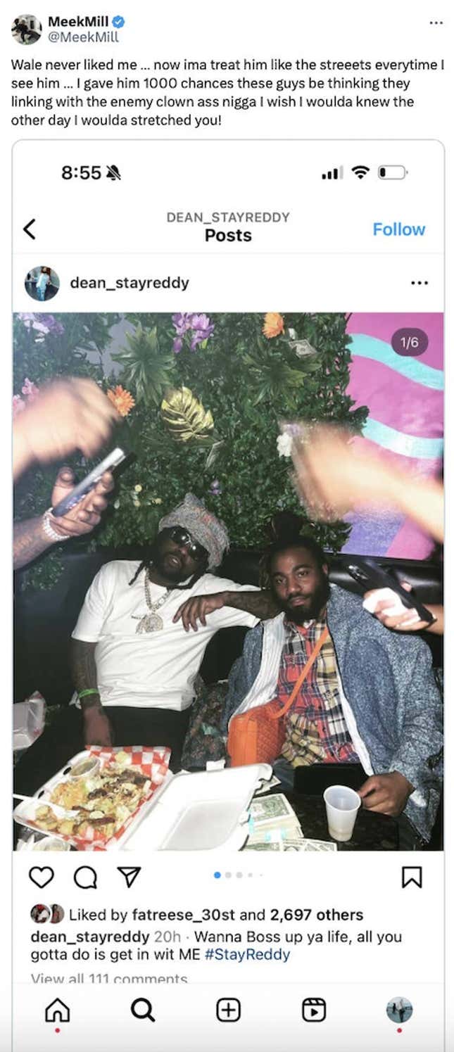 Image for article titled Here's What We Know About Meek Mill Threatening to Hurt Wale on Social Media