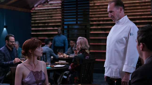 Anya Taylor-Joy and Ralph Fiennes in the film THE MENU