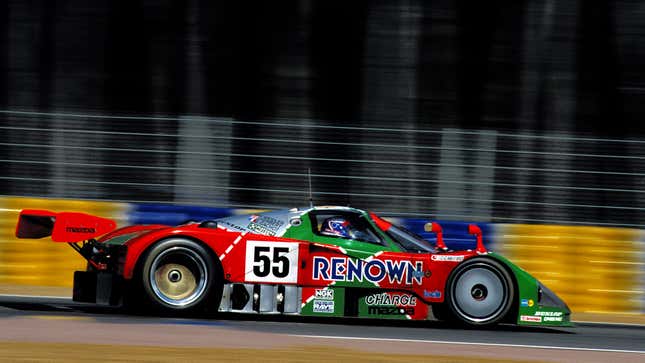 The 1991 24 Hours of Le Mans-winning No. 55 Mazda 787B, driven by Volker Weidler, Johnny Herbert and Bertrand Gachot.