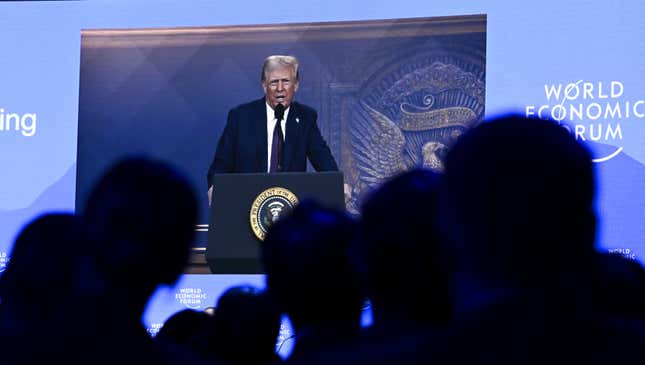 President Donald Trump addresses the World Economic Forum in Davos by video on Thursday.