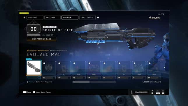 Una captura de pantalla de un menú en Halo Infinite muestra un rifle de asalto.